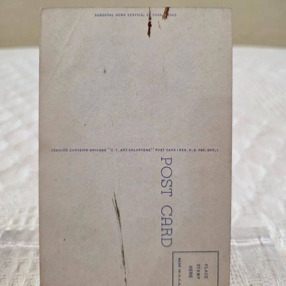 Vintage Old Guadalupe Mission Juarez Mexico Linen Postcard UNP Antique Auto Cars